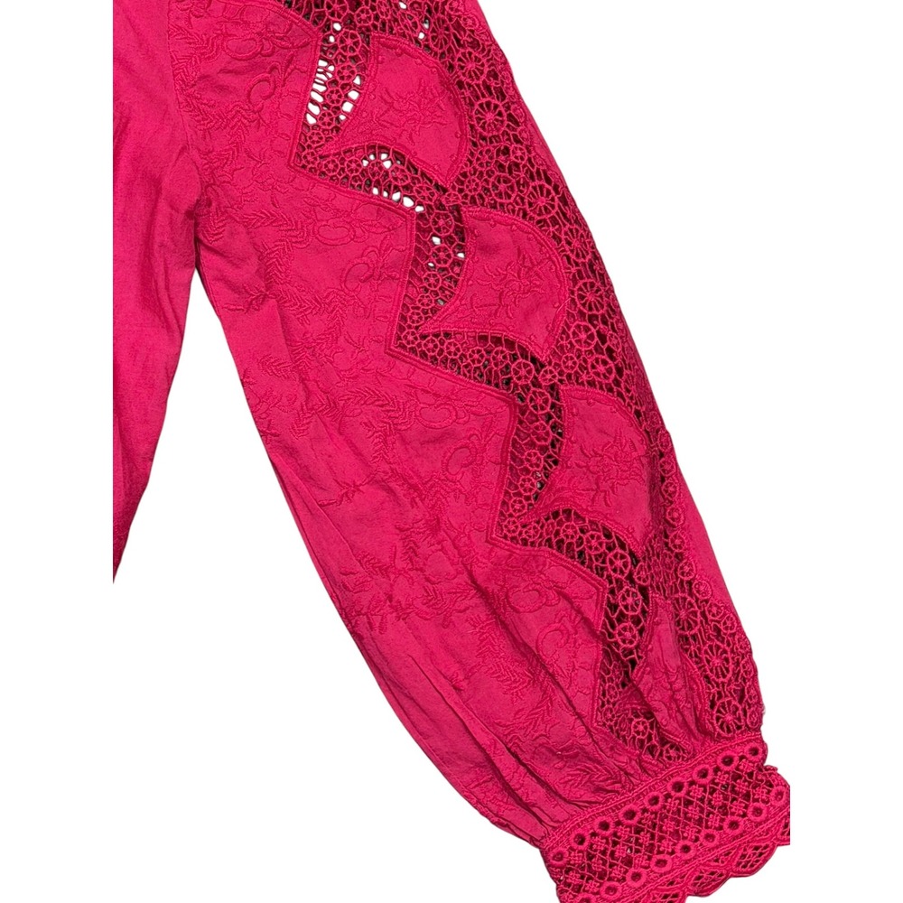 Sundance Fuchsia Lace Boho Top Button Front Embroidered Cotton Top Medium Twee - Picture 4 of 8